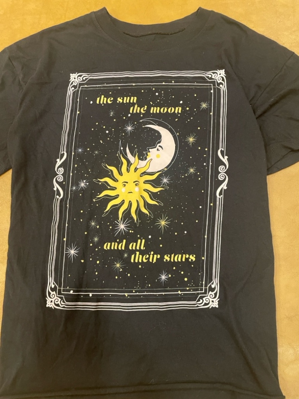 Awake Black Short Sleeve Tee with Yellow Sun & White Moon Graphic